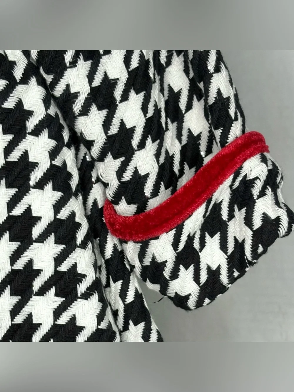 Blueberi Boulevard 18M Houndstooth Dress Coat Red Velvet Trim Game Day